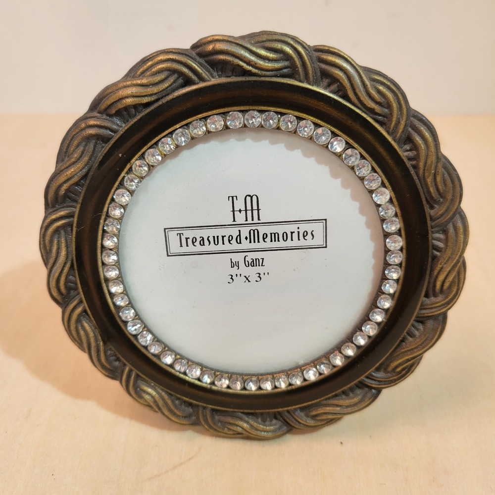 Ganz Treasured Memories Round Rhinestone Accent Picture Frame 3x3 Bronze Tone